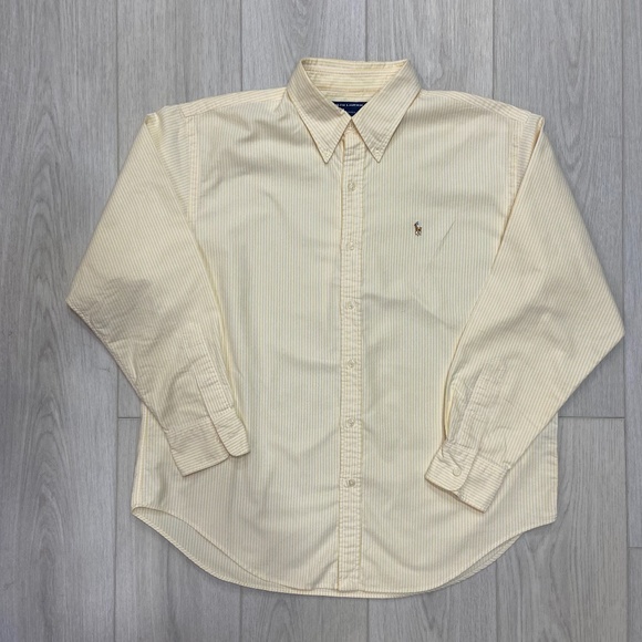 Polo Ralph Lauren Yellow & White Striped Button Down Men's XL - Picture 1 of 10